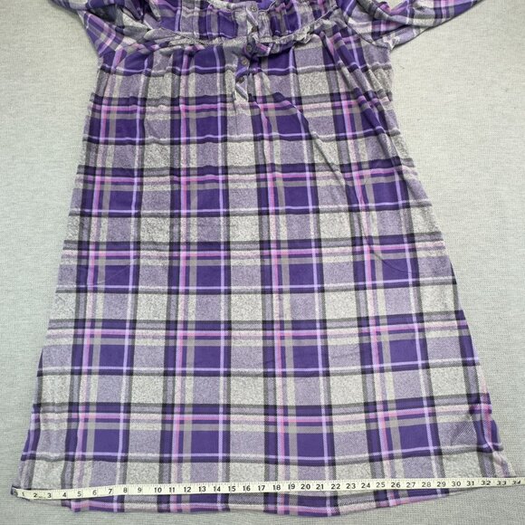 Aria Collection Purple Gray Plaid Long-Sleeve Nightgown Size L Soft PJs Pockets - Picture 12 of 16